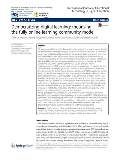 Thumbnail for Democratizing Digital Learning: Theorizing the Fully Online Learning Community Model