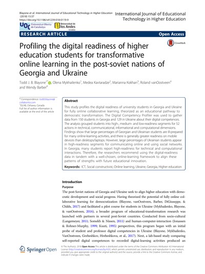 Thumbnail for Profiling the Digital Readiness of Higher Education Students for Transformative Online Learning in the Post-Soviet Nations of Georgia and Ukraine