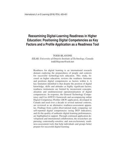 Thumbnail for Re-examining Digital-Learning Readiness in Higher Education: Positioning Digital Competencies as Key Factors and a Profile Application as a Readiness Tool
