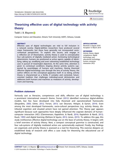 Thumbnail for Theorising effective uses of digital technology with activity theory