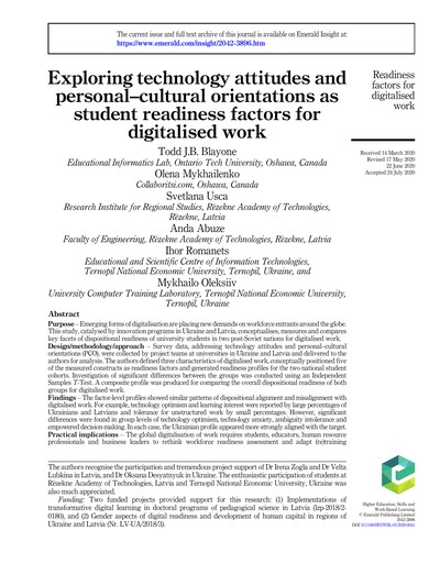 Thumbnail for Exploring technology attitudes and personal–cultural orientations as student readiness factors for digitalised work
